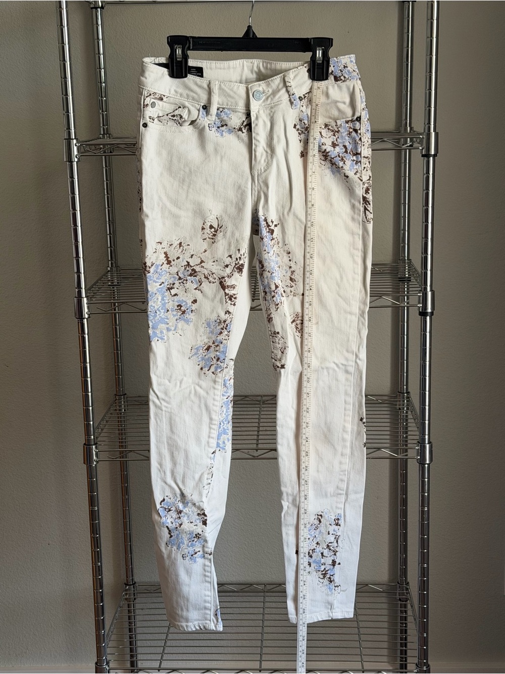 Armani Exchange White Skinny Jeans with Blue & Brown Floral Motif